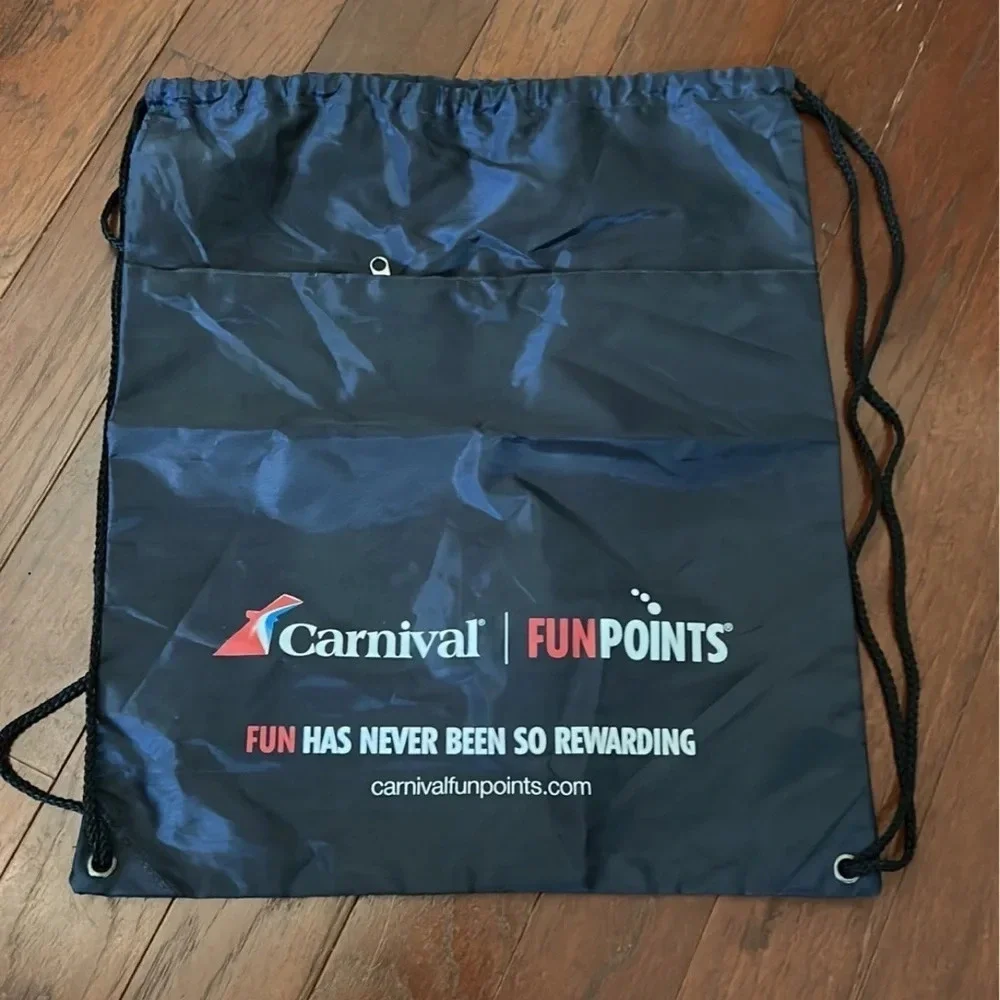 Carnival navy drawstring backpack with a zippered pocket new
